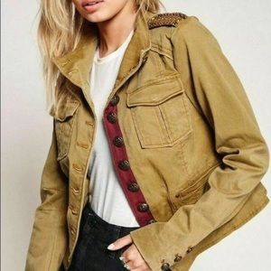 Free People Tan Military Jean Jacket